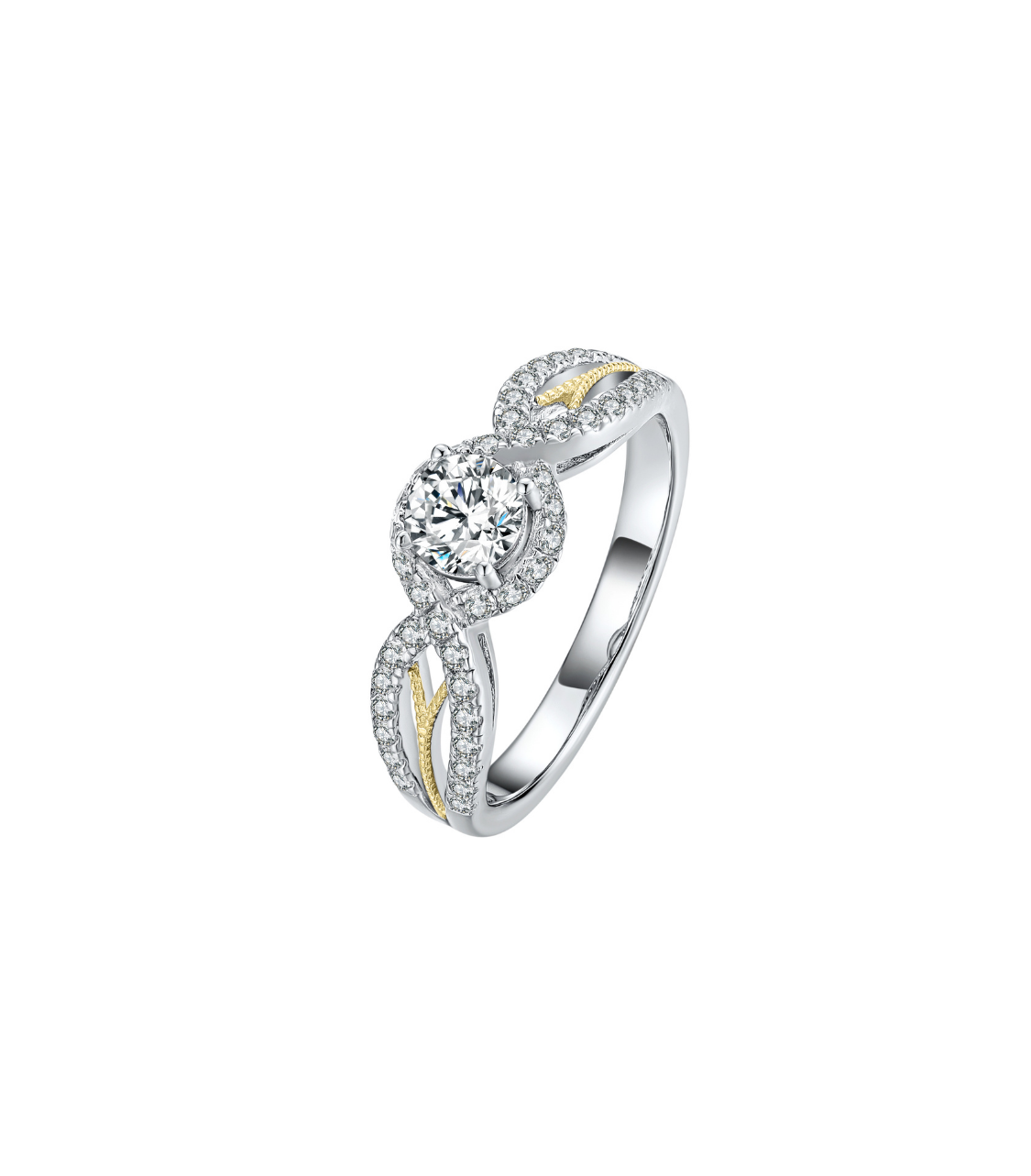 Exquisite Simple Sterling Silver & 14K Gold Plated Wedding Ring