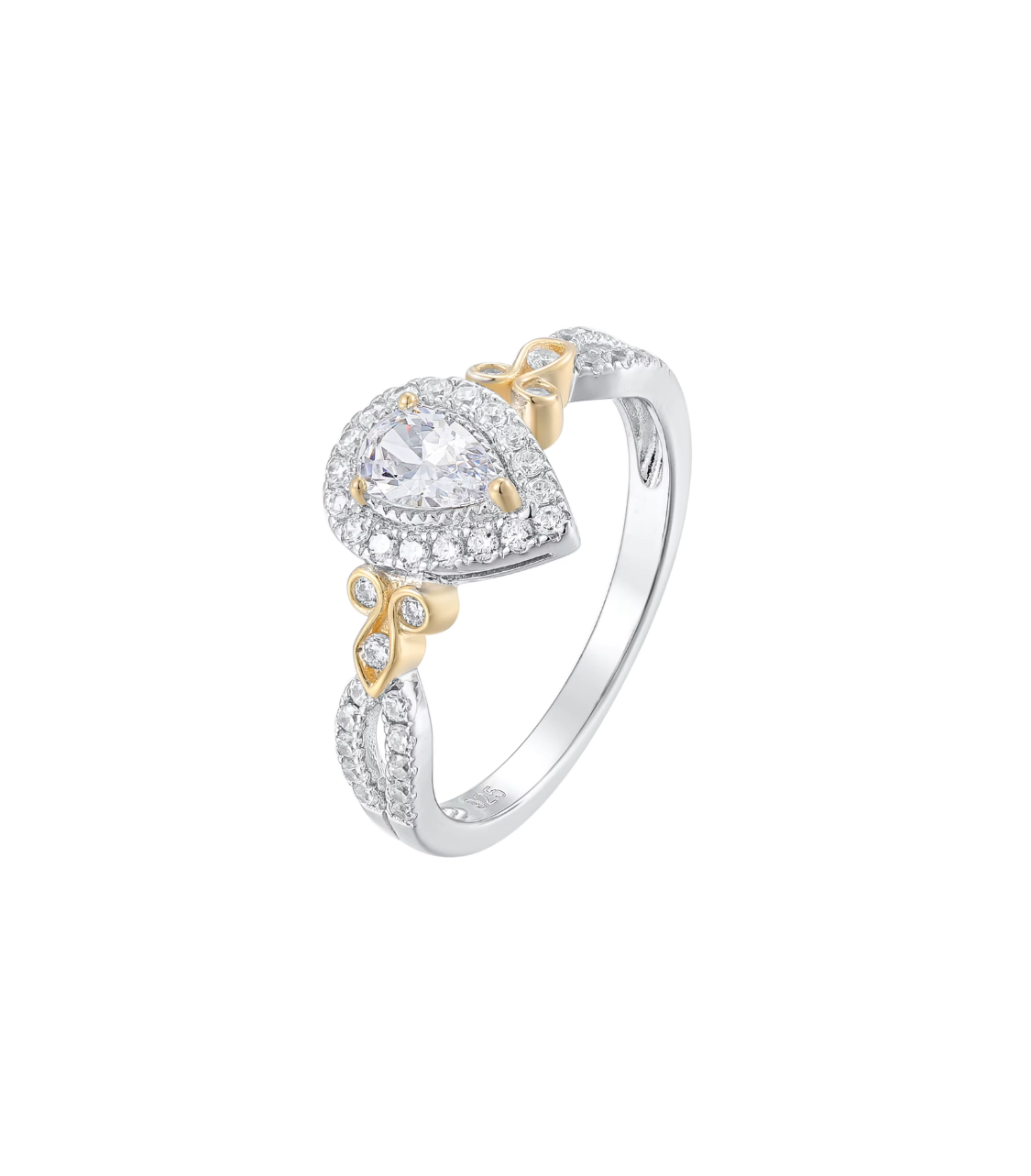 Pear Shaped Cubic Zirconia Ring in Sterling Silver & Gold